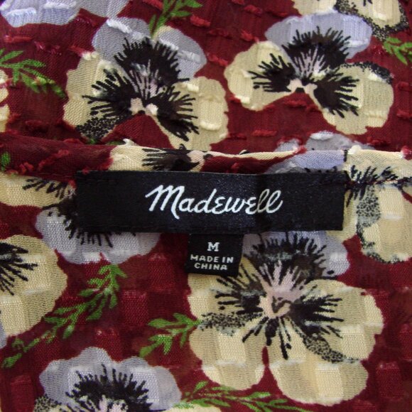 Madewell Pansy Print Blouse Viola Floral V-neck Wine Burgundy Size Medium - Picture 6 of 16